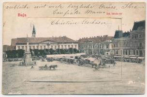 1908 Baja, Szt. István tér, piac. Kollár A. kiadása, leporellolap 10 képpel (felszíni sérülés / surface damage)