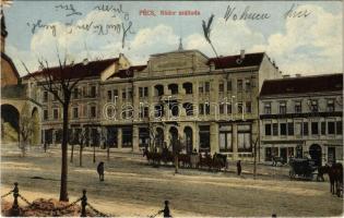 1923 Pécs, Nádor szálloda, Stern Mór bazár, Singer varrógépek részvénytársaság, üzlete, lovashintók (EK)