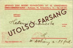 1940 Utolsó Farsang A 347. sz. Újmagyarság Öregcserkészcsapat szerettel meghívja Önt Hagyományos Farsangi Táncestjére / Hungarian boy scout postcard, carnival invitation (EK)