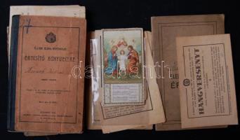 Vegyes tétel: Régi iratok, bizonyítványok, imádságos könyvek, okmányok, szentképek 1880-tól