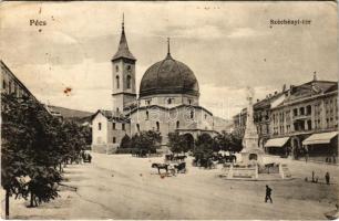 1921 Pécs, Széchenyi tér, Nádor szálló, Szentháromság szobor. Elek Albert kiadása (Rb)