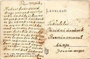 1921 Pécs, Széchenyi tér, Nádor szálló, Szentháromság szobor. Elek Albert kiadása (Rb)