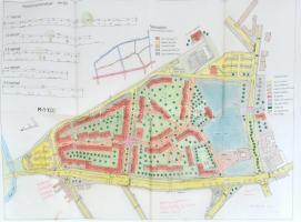 1990 Hatvan város városépítési tervek. Kézzel rajzolt színes térkép tervrajz, hozzá költségvetés, st...