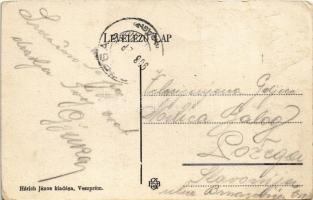 1908 Veszprém, várrészlet a püspöki palotával. Hárics János kiadása (EK)