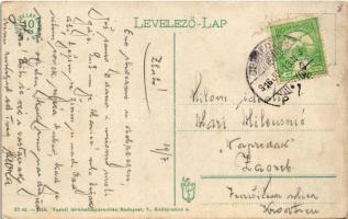 1916 Debrecen, Piac utca, Debreczen szálloda, hirdetőoszlop csipkeáruház reklámmal, villamos, Ludese...