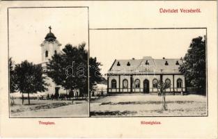 1907 Vecsés, templom, községháza. Herbacsek H. és fia kiadása (EK)