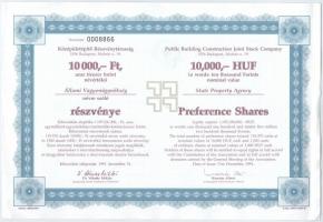 Budapest 1999. "Középületépítő Részvénytársaság" névre szóló dolgozói részvénye 10.000Ft é...