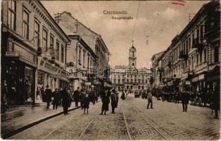 Chernivtsi, Czernowitz, Cernauti, Csernyivci (Bukovina); Hauptstraße / main street, shops. Verlag v. Leon König (EK)