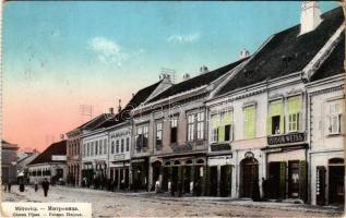 1913 Szávaszentdemeter, Mitrovice, Mitrovitz an der Save, Sremska Mitrovica; Fő tér, Isidor Weiss üzlete / Glavna Pijaca / main square, shops