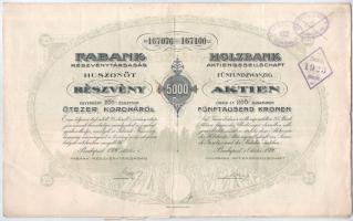 Budapest 1920. Fabank Részvénytársaság 25 részvénye egyben, összesen 5000K-ról, szelvényekkel, szárazpecséttel, bélyegzésekkel T:III kis szakadások