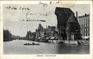 1905 Gdansk, Danzig; Krantor / city gate, canal (Rb)