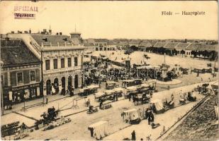 1926 Versec, Vrsac; Fő tér, piac, Koloman Weiss, Maria Uroschevits, Wasa Petrovits üzlete. Gábor Lajos kiadása / main square, market, shops