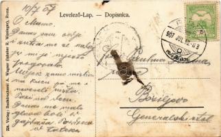 1907 Árpatarló, Ruma; Fő utca, piac, üzlet / Hauptgasse / main street, market, shops (fl)