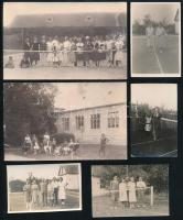 cca 1920-1930 Teniszezők és nézőik, 6 db fotó, 5×8,5 és 8,5×14 cm közötti méretekben