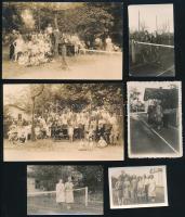 cca 1920-1930 Teniszezők és nézőik, 6 db fotó, 5×6,5 és 8,5×14 cm közötti méretekben