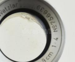 Ernst Leitz Wetzlar Elmar 1:4. f:9 cm objektív Leica kamerához bőr tokkal
