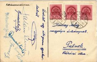 1942 Sopron, Kohászmundérban. Kézzel rajzolt bányász diák művészlap / Hungarian mining student, hand...