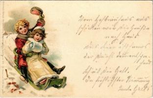 1901 Children sledding, winter sport. Grimme & Hempel Künstler-Postkarten Serie 510. No. 66. litho