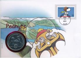 Niue 2000. 1$ Cu-Ni Snoopy 50. évfordulója felbélyegzett borítékban, elsőnapi bélyegzéssel T:BU Niue 2000. 1 Dollar Cu-Ni 50th anniversary of the Peanuts in envelope with stamp and first day cancellation C:BU