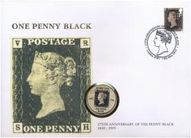 Nagy-Britannia 2008. 2p festett érme II. Erzsébet / Fekete Egy Penny felbélyegzett borítékban, elsőnapi bélyegzéssel T:1 United Kingdom 2008. 2 Pence painted coin Elizabeth II / One Penny Black in envelope with stamp and first day cancellation C:UNC