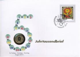 Svájc 2013. 5r Cu-Ni felbélyegzett Ezredéves levél borítékban, elsőnapi bélyegzéssel T:1 Switzerland 2013. 5 Rappen Cu-Ni in Jahrtausendbrief envelope with stamp and first day cancellation C:UNC