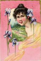 1904 Lady with flowers. S. Hildesheimer & Co. litho