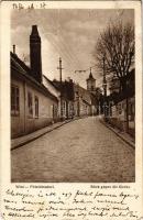 1926 Wien, Vienna, Bécs XVIII. Pötzleinsdorf, Blick gegen die Kirche / street view, church. Phot. M. Balogh (EB)