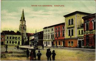 Bohumín, Oderberg; Ringplatz / market square, shops, church. W.L. Bp. 2934. (EK)