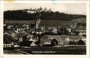 1940 Príbram, se Svatou Horou / general view with the Svatá Hora pilgrimage site, railway station, train, factory (fl)
