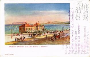 1907 Palermo, Weinens Pavilion and Tea-Room, automobile, bicycle. Weinens Hotel de France (Palermo) advertisement card (EK)