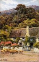 Porlock Weir, The Ship Inn, flock of sheep s: A. R. Quinton