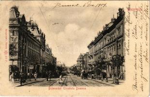 1904 Bucharest, Bukarest, Bucuresti, Bucuresci; Bulevardul Elisabeta Doamna / street view, tram rail, shops, pharmacy. Stengel & Co. (EB)