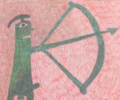 Zsakó István (1954-): Nyilas, 1997. Vegyes technika, papír, jelzett, üvegezett fa keretben, 32×49,5 ...