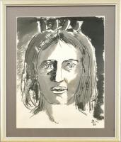 Borsos Miklós (1906-1990): Királylány, 1986. Lavírozott tus, papír, jelzett, üvegezett keretben, 39,...
