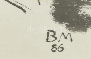 Borsos Miklós (1906-1990): Királylány, 1986. Lavírozott tus, papír, jelzett, üvegezett keretben, 39,...