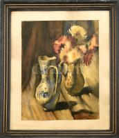 Csikós Tóth András (1902-1963): Csendélet bokállyal, 1933. Akvarell, papír, jelzett, üvegezett fa ke...