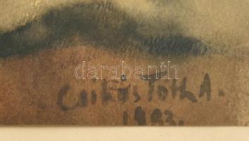 Csikós Tóth András (1902-1963): Csendélet bokállyal, 1933. Akvarell, papír, jelzett, üvegezett fa ke...