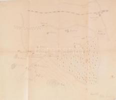 cca 1916 Custozza és környékének I. világháborús magyar katona által készített rajzolt térképe. 36x44 cm