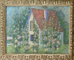 Sassy Attila (1880-1967): Virágos kert. Pasztell, papír. Jelezve balra fent: Sassy. Üvegezett fa ker...