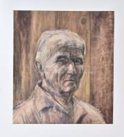 Ezüst György (1935-2017): Férfi portré. Pasztell, toll, papír, jelzett. Paszpartuban, 42,5×37,5 cm