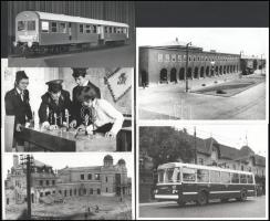 7 db közlekedési fotó: vonatok, vasúti hidak, trolibusz 18x14 cm