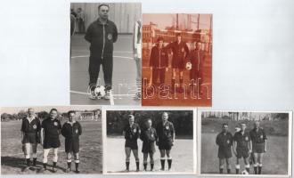 cca 1970-1980 Máthé futballbíró társaival, 5 db fotó, némelyik hátoldalon feliratozva, 8,5×12,5 cm