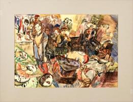 Breznay András (1963-): Kalappróba. Akvarell, tus, papír, jelzett. Paszpartuban, hátoldalán autográf felirattal. 39,5×54,5 cm