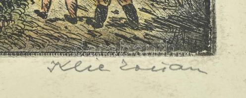 Klie Zoltán (1897-1992): Alkonyat. Akvarellel színezett rézkarc, papír, jelzett. Hátoldalán hagyaték...