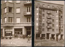 cca 1930-1940 Budapest VIII. Mária Terézia tér (ma Horváth Mihály tér), Törekvés Takarékpénztár Rt. bárháza, 2 db kartonra ragasztott fotó, 16×10,5 cm