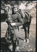 Lovas katona, 2 db fotó, egyik későbbi előhívás, 22×15 cm