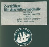 NSZK 1980. "Bremenhaven-árbócos hajó, harangtorony" Ag emlékérem, 15g T:PP Tanúsítvánnyal,...