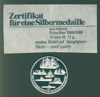 NSZK 1985. "Bremenhaven-10 éves a Hajózási Múzeum-Oldtimer-flotta" Ag emlékérem, 15g T:PP Tanúsítvánnyal, díszdobozban!