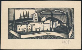 Molnár C. Pál (1894-1981):Város. Illusztráció, fametszet, papír, utólagos jelzéssel, 4x8,5 cm