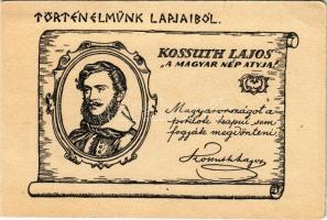 Kossuth Lajos a magyar nép atyja Történelmünk lapjaiból. Betűország képeslap kapható a Királyi Magyar Egyetemi Nyomda könyvesboltjában s: Barabás Miklós (EB)